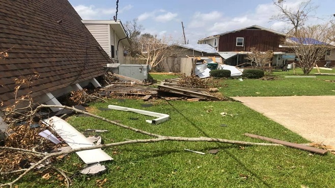 Destruction from Hurricane Laura is pictured above. Energy customers are dealing with loss of power once again after Hurricane Delta made landfall on Friday. 